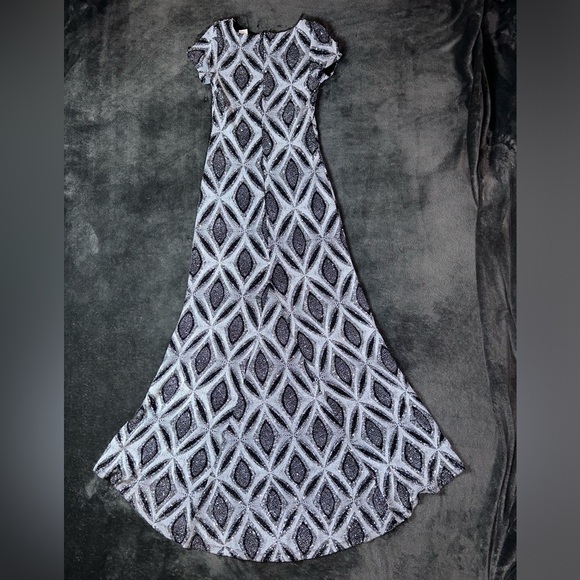 Jody California Vintage Size Small Black & Silver Geometric Evening Gown - Picture 8 of 9